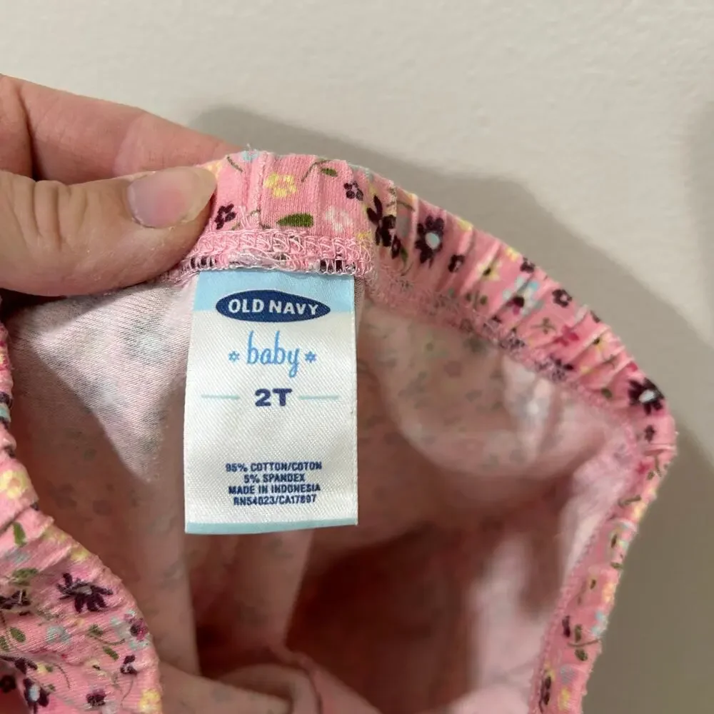 Old Navy Vintage Girls Size 2T Pink Floral Flare Cargo Pants Stretchy 70s Y2K